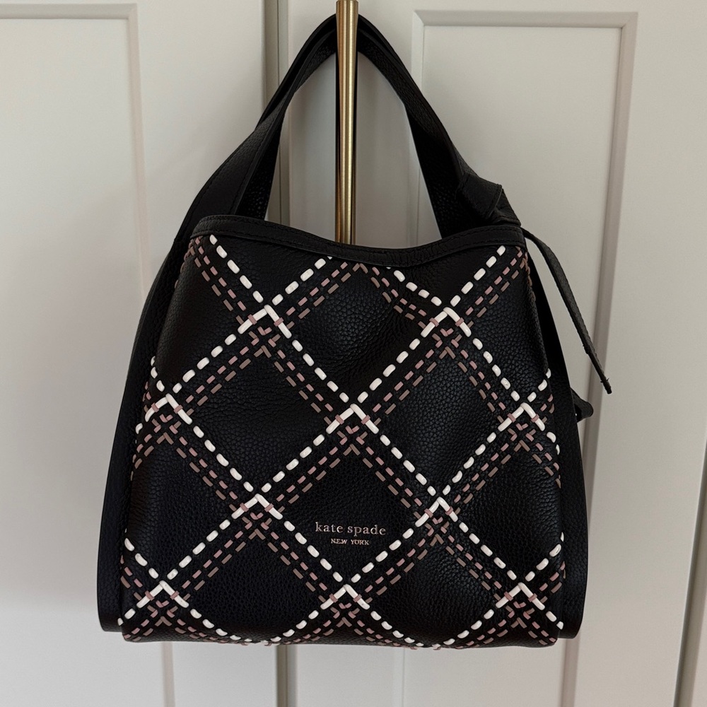 Kate Spade Knott Plaid Stitched Medium Crossbody Tote in Black